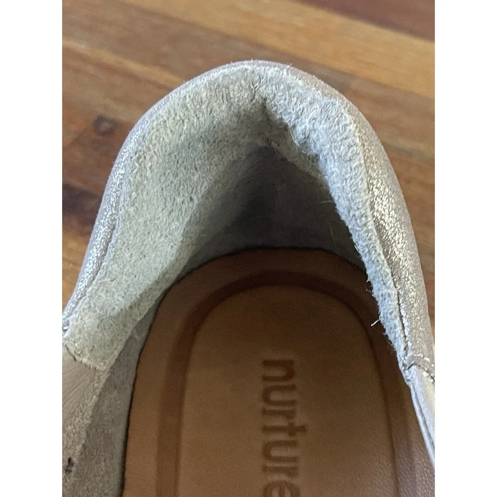 NURTURE WOMEN'S GRAY BEIGE LEATHER‎ LASER CUT LACE UP SNEAKERS SIZE 10 GUC